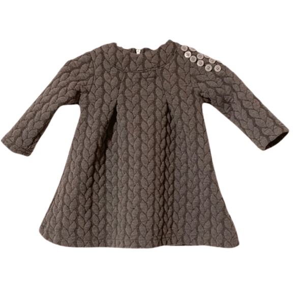 Le Top Baby Girls Gray Quilted Knit Dress Size 6 Months Long Sleeve - Picture 2 of 8